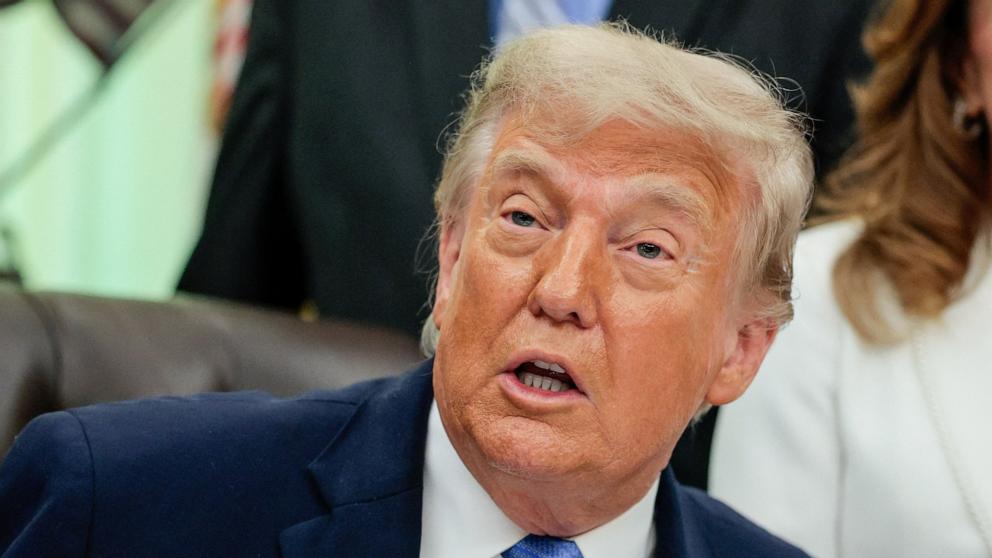 PHOTO: President Donald Trump speaks in the Oval Office as he signs the Secure America Act, at the White House in Washington, June 10, 2026.