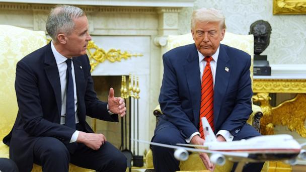 President Donald Trump meets Canadian Prime Minister Mark Carney in the Oval Office of the White House, May 6, 2025, in Washington.