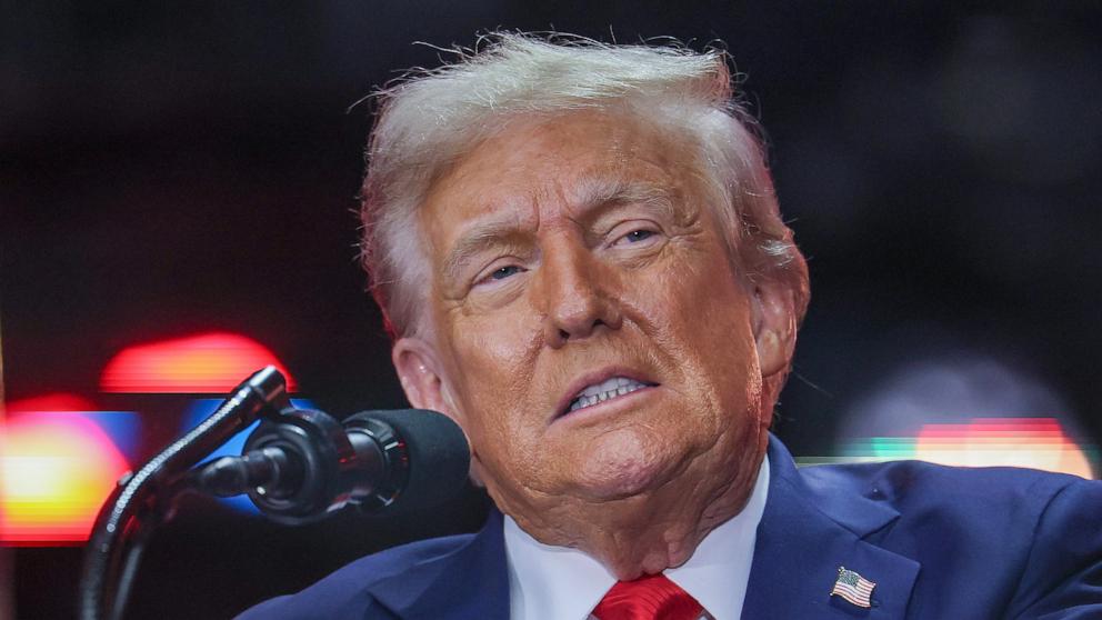 PHOTO: President Donald Trump speaks during the public memorial service for right-wing activist Charlie Kirk in Glendale, Arizona, September 21, 2025.