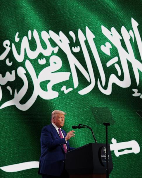 President Donald Trump speaks at the Saudi-U.S. Investment Forum, in Riyadh, Saudi Arabia, May 13, 2025.