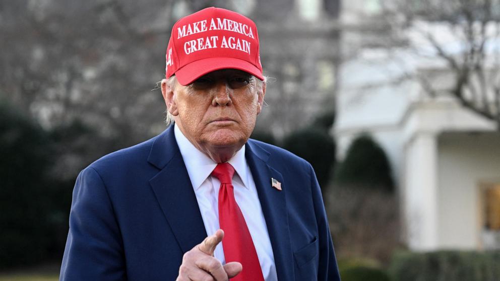 PHOTO:President Donald Trump speaks to reporters as he prepares to depart the White House in Washington, Feb. 28, 2025, to his Mar-a-Lago resort in Palm Beach, Florida.