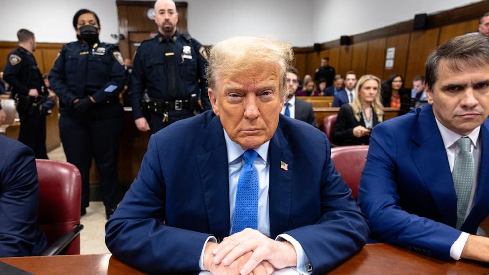 PHOTO: Former President Donald Trump sits in the courtroom during his hush money trial at Manhattan criminal court, Apr. 26, 2024, in New York City. 