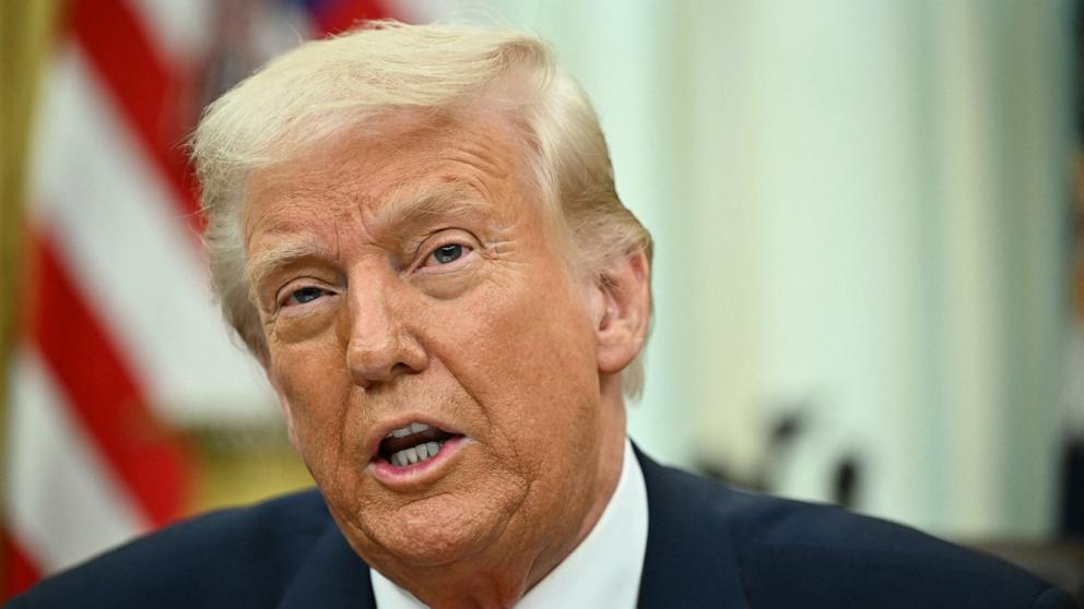 PHOTO: President Donald Trump speaks as he prepares to sign executive orders in the Oval Office of the White House in Washington, Mar. 6, 2025.