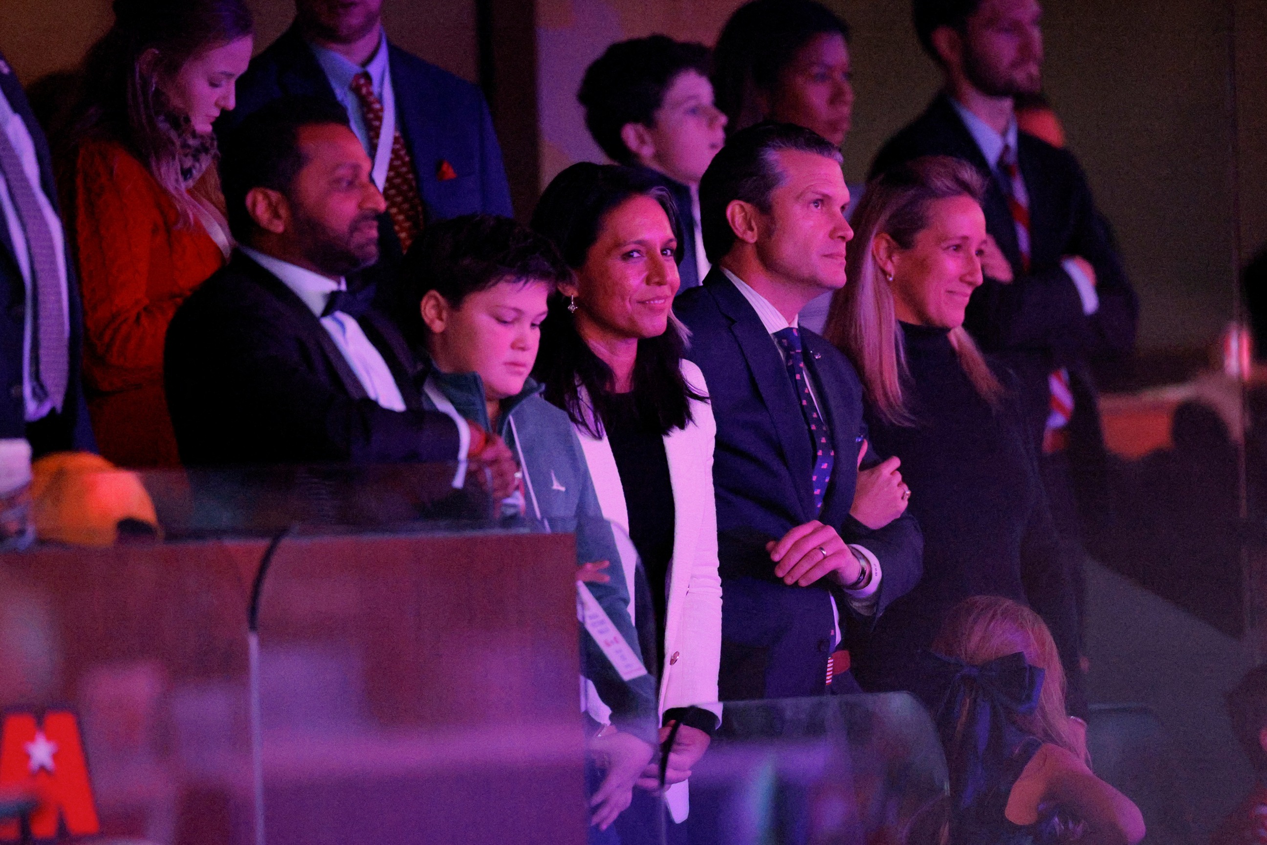 PHOTO: Kash Patel, Tulsi Gabbard and Pete Hegseth attend a rally for President-elect Donald Trump  the day before he is scheduled to be inaugurated for a second term, in Washington, Jan. 19, 2025. 