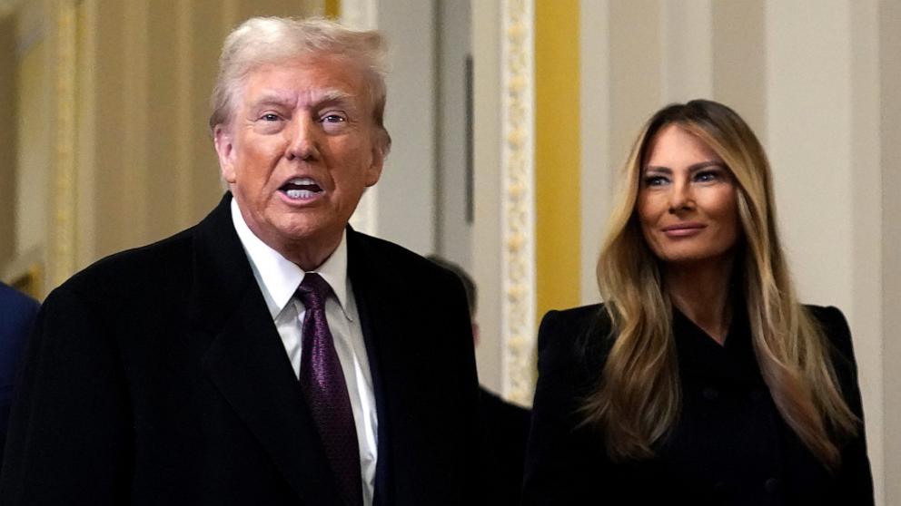 PHOTO: President-elect Donald Trump walks with Melania Trump at the Capitol, Jan. 8, 2025, in Washington.