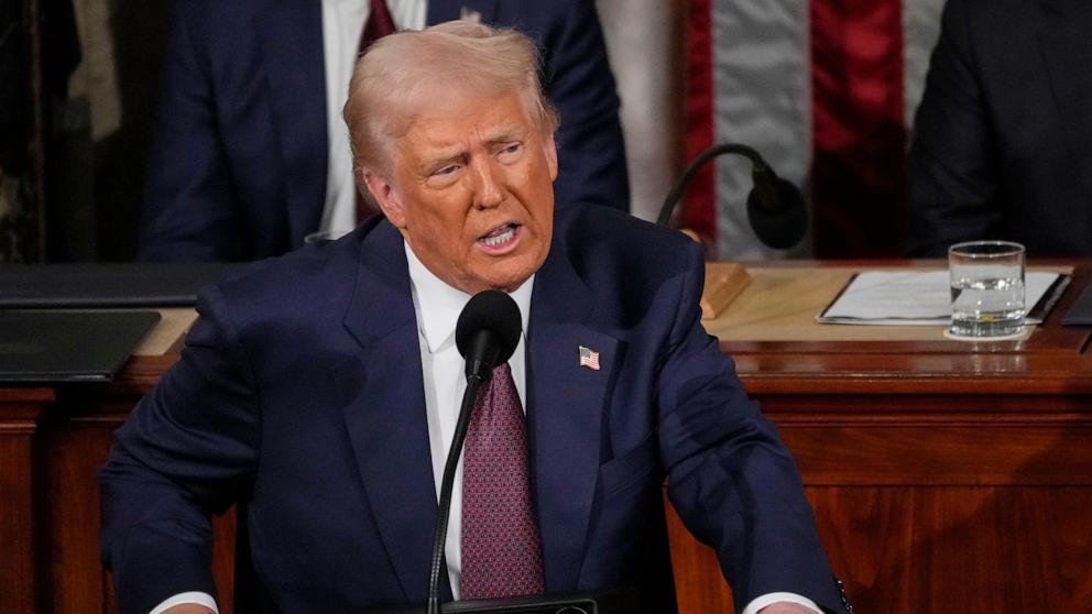 PHOTO: President Donald Trump addresses a joint session of Congress in the House chamber at the U.S. Capitol in Washington, March 4, 2025.