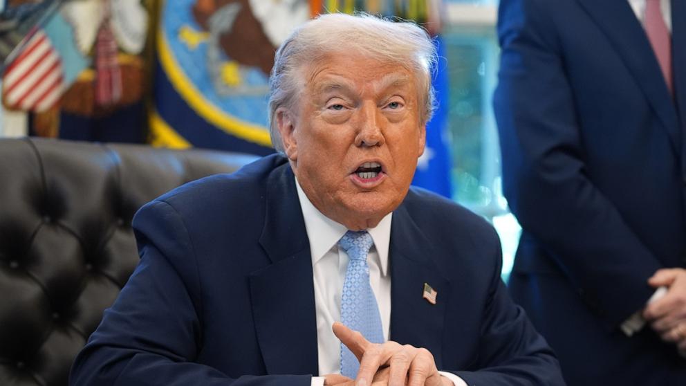 PHOTO: President Donald Trump speaks during a meeting with the White House task force on the 2026 FIFA World Cup in the Oval Office of the White House, Nov. 17, 2025, in Washington.