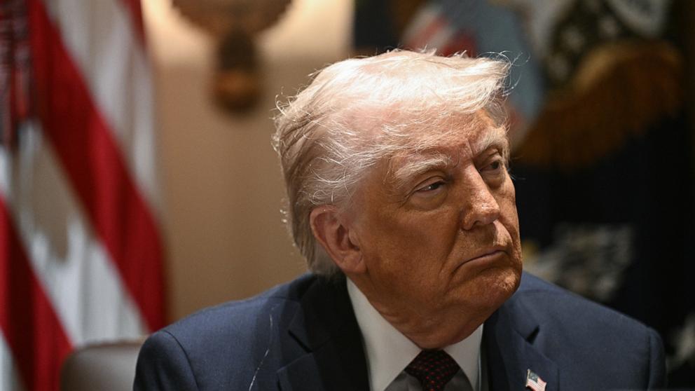 PHOTO: President Donald Trump looks on during a cabinet meeting in the Cabinet Room of the White House, Mar. 24, 2025, in Washington.