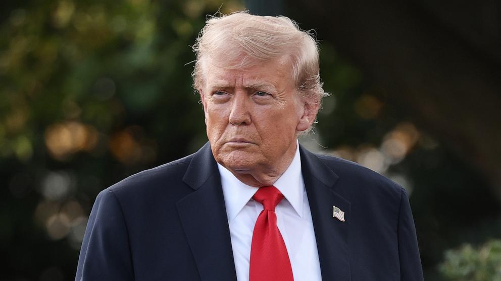 PHOTO: President Donald walks toward reporters while departing the White House, September 11, 2025 in Washington.