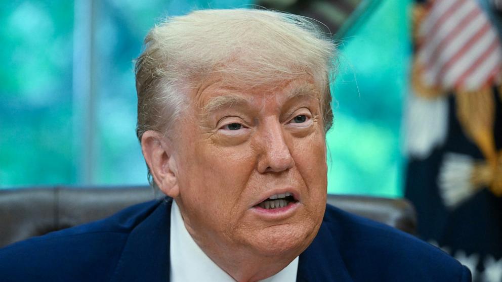 PHOTO: President Donald Trump makes a trade announcement with Britain in the Oval Office of the White House in Washington, May 8, 2025.
