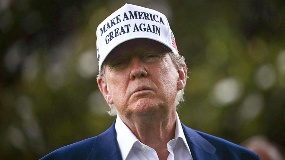 PHOTO: President Donald Trump speaks to the press on the South Lawn of the White House, June 18, 2025, in Washington.