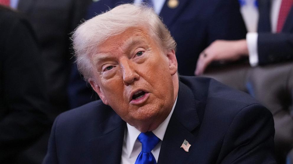 PHOTO: President Donald Trump speaks during an executive order signing in the Oval Office of the White House, April 30, 2026 in Washington.