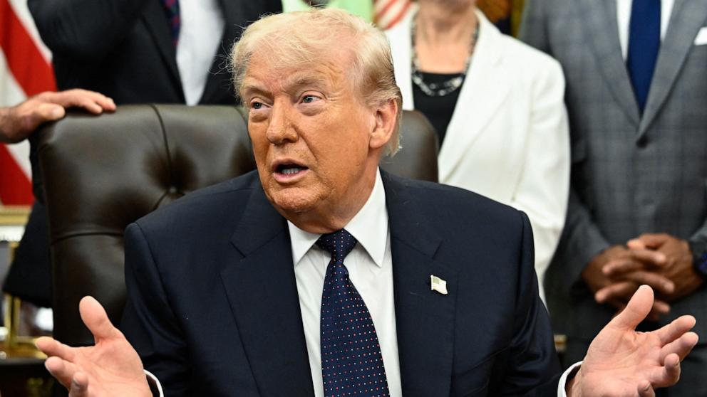 PHOTO: President Donald Trump speaks during a signing ceremony for a proclamation to revive the Presidential Fitness Test Award, a competitive school-based fitness program, in the Oval Office of the White House in Washington, May 5, 2026.