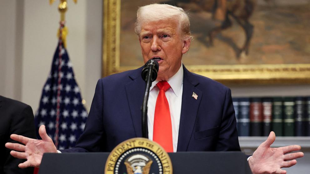 PHOTO: President Donald Trump speaks in the Roosevelt Room of the White House in Washington, Mar. 3, 2025.