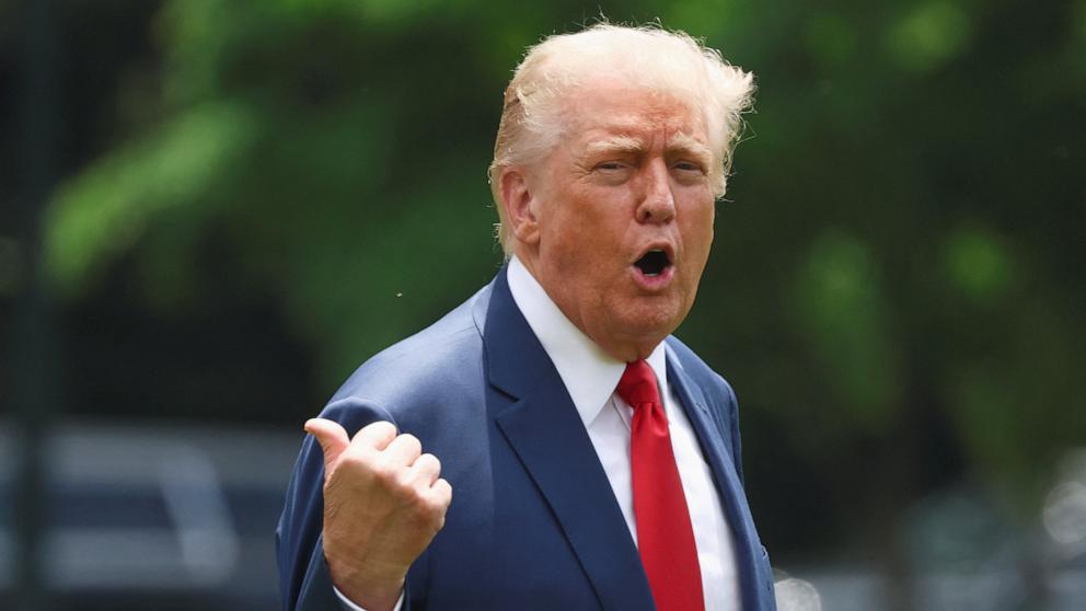 PHOTO: President Donald Trump arrives on the South Lawn of the White House, June 9, 2025, in Washington.