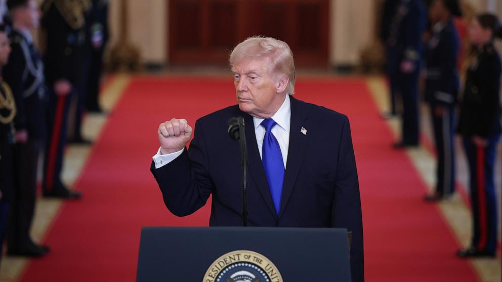 PHOTO: President Donald Trump speaks during the 'Angel Families Remembrance Ceremony' at the White House in Washington, February 23, 2026.