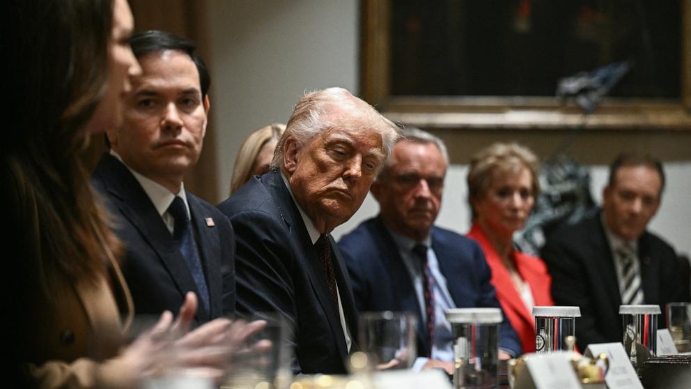 PHOTO: President Donald Trump listens as Secretary of Agriculture Brooke Rollins speaks during a cabinet meeting in the Cabinet Room of the White House, Mar. 24, 2025, in Washington.