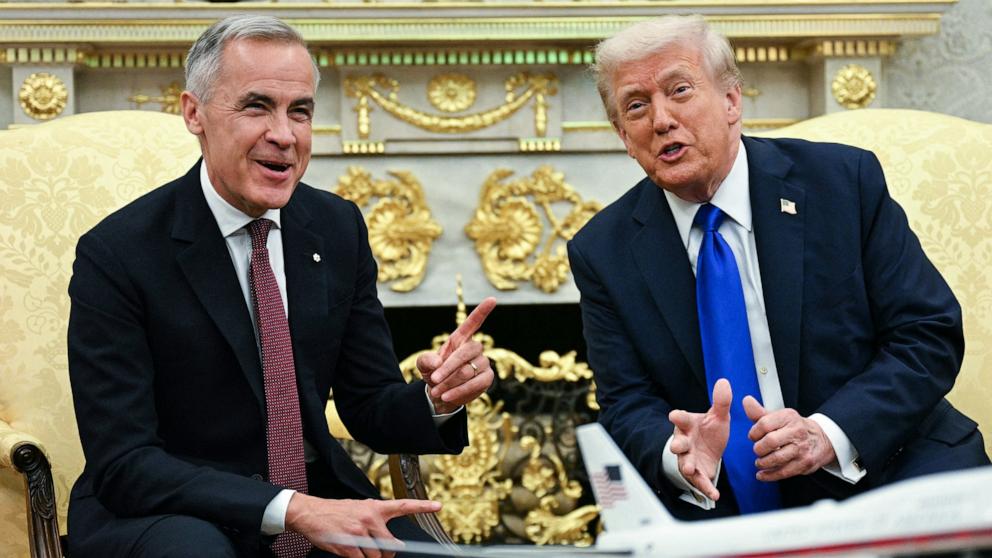 PHOTO: President Donald Trump meets with Canadian Prime Minister Mark Carney in the Oval Office of the White House in Washington, October 7, 2025. 