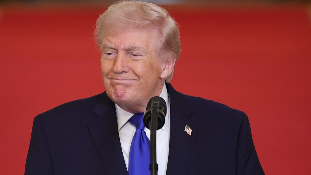 PHOTO: President Donald Trump speaks during the 'Angel Families Remembrance Ceremony' at the White House in Washington, February 23, 2026. 
