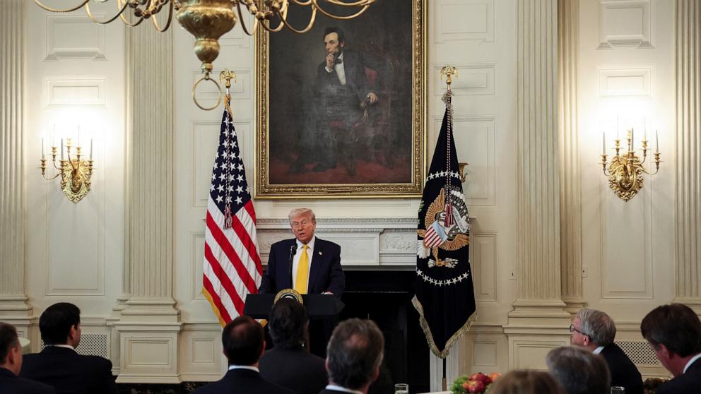 PHOTO: President Donald Trump speaks at the Governors Working Session at the White House in Washington, Feb. 21, 2025.