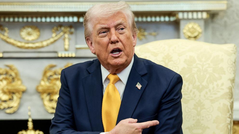 PHOTO: President Donald Trump speaks during a meeting with Japanese Prime Minister Sanae Takaichi in the Oval Office at the White House in Washington, March 19, 2026. 