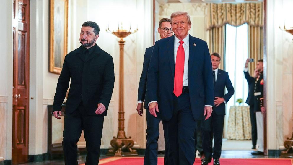 PHOTO: President Donald J Trump leads European Leaders through the Cross Hall of the White House in Washington, August 18, 2025.