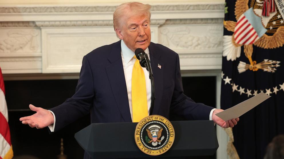 PHOTO: President Donald Trump speaks at the Governors Working Session at the White House in Washington, Feb. 21, 2025.