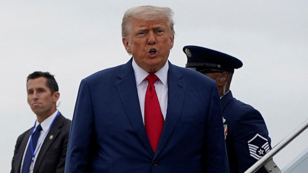 PHOTO: President Donald Trump arrives at Hagerstown Regional Airport, en route to Camp David, in Hagerstown, Maryland, June 8, 2025.