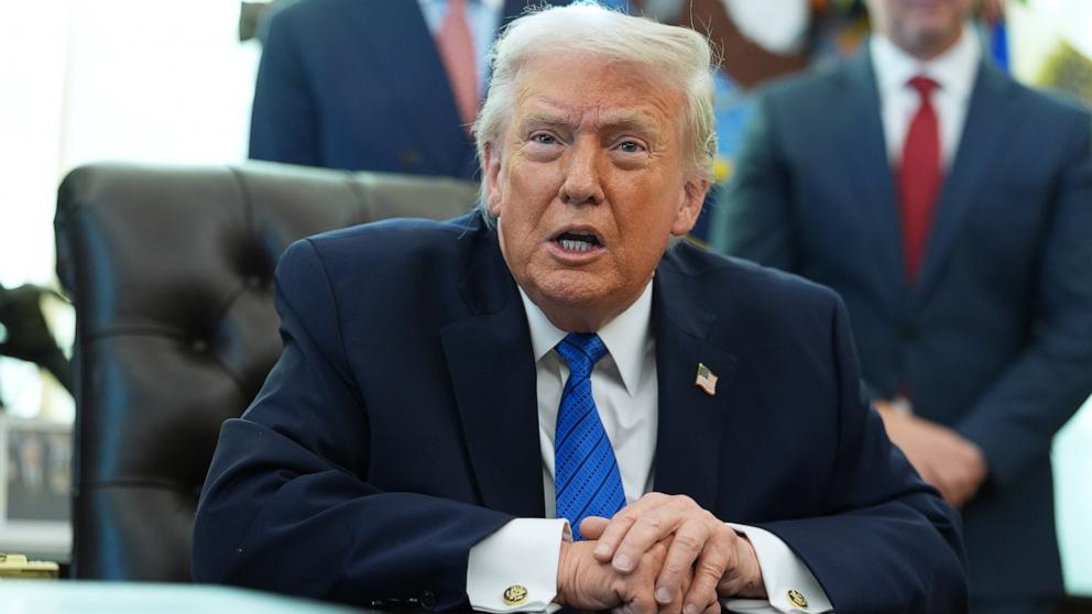 PHOTO: President Donald Trump speaks during an event in the Oval Office of the White House, Jan. 30, 2026, in Washington.