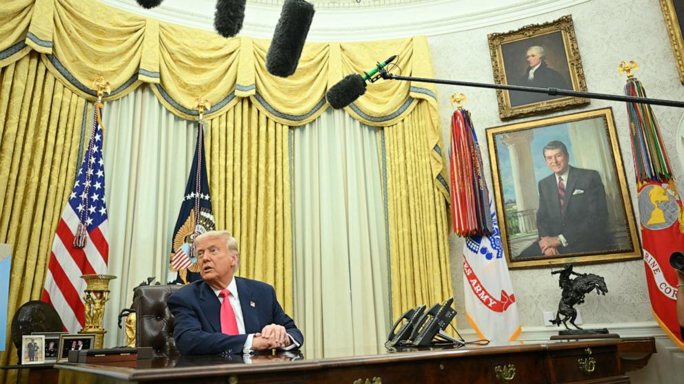 PHOTO: President Donald Trump speaks after signing executive orders in the Oval Office of the White House in Washington, Mar. 6, 2025. 