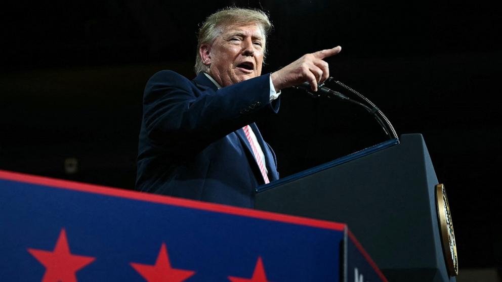 PHOTO: President Donald Trump speaks during a campaign rally in Park City, Kansas, a suburb of Wichita, October 19, 2026.