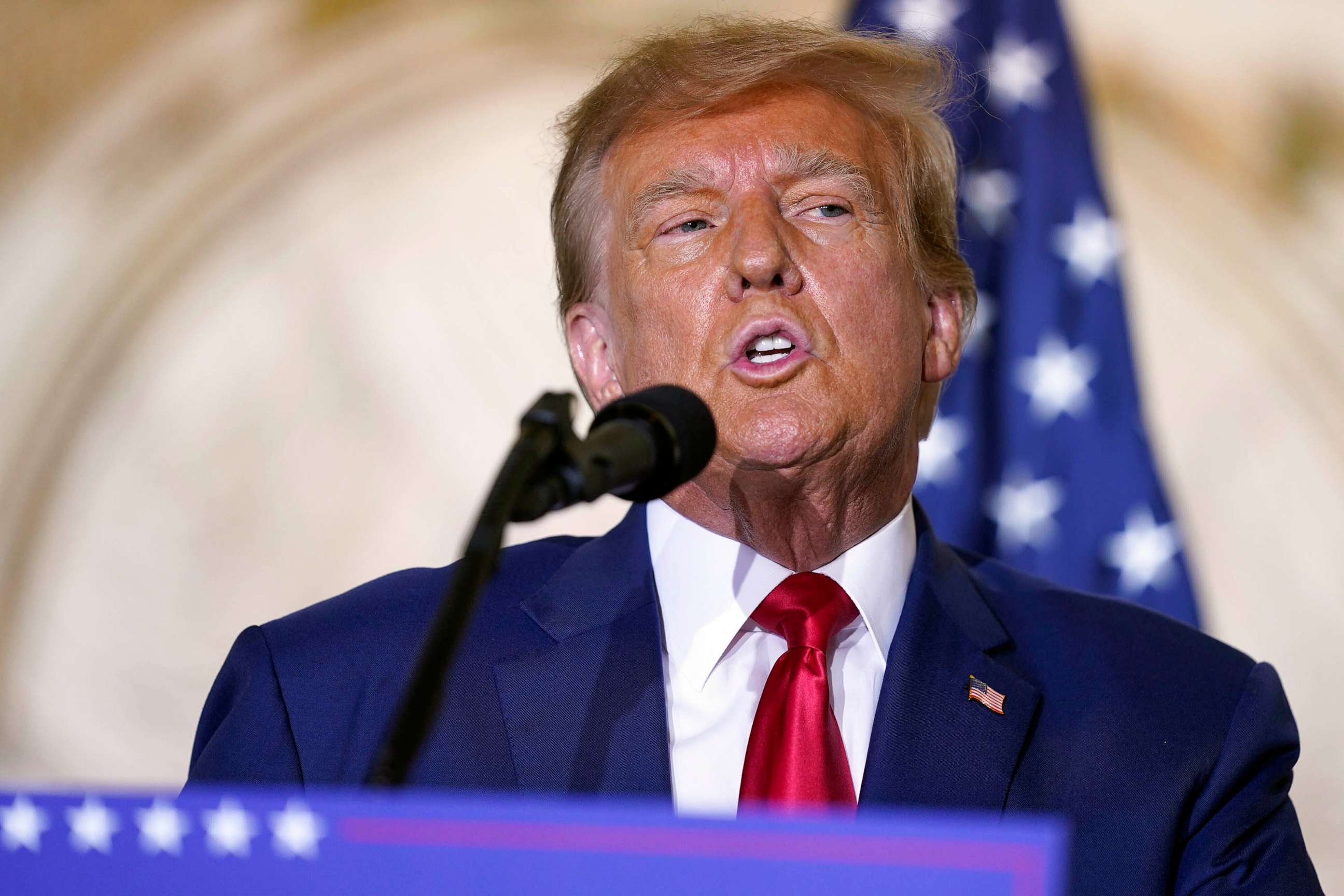 PHOTO: FILE - Former President Donald Trump speaks at his Mar-a-Lago estate, April 4, 2023, in Palm Beach, Fla.