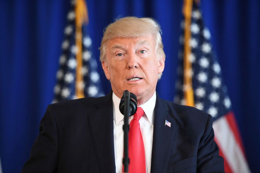 PHOTO: President Donald Trump speaks to the press about protests in Charlottesville on Aug. 12, 2017, at Trump National Golf Club in Bedminster, N.J.