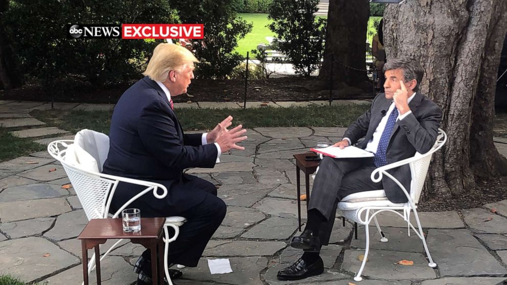 ABC News' George Stephanopoulos talks with President Donald Trump at the White House in Washington, June 12, 2019.