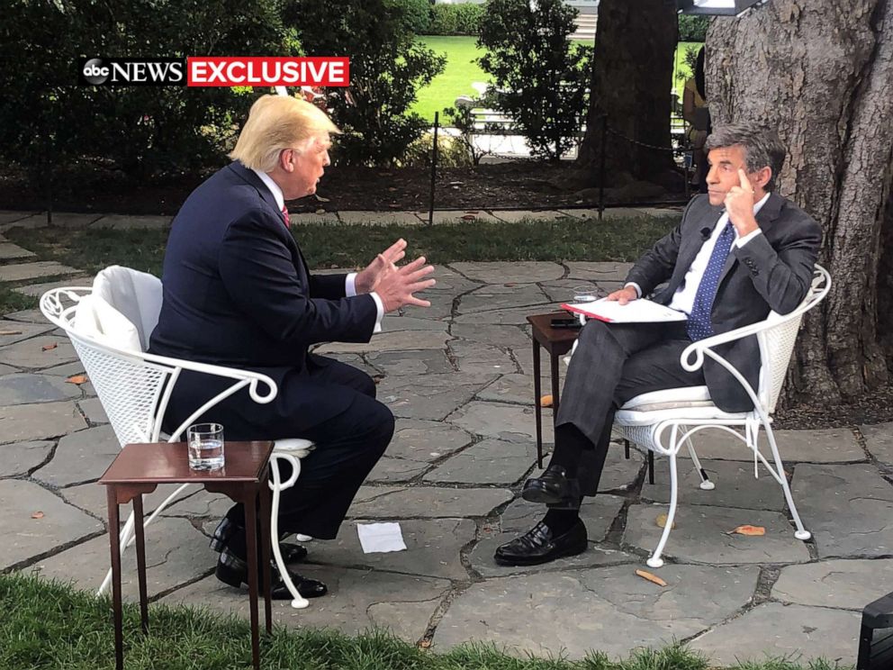 PHOTO: ABC News' George Stephanopoulos talks with President Donald Trump at the White House in Washington, June 12, 2019.