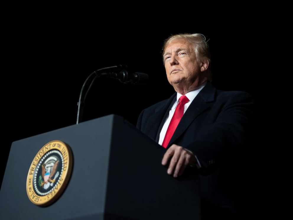 PHOTO: President Donald Trump speaks during a campaign rally at Central Wisconsin Airport in Mosinee, Wis., Oct. 24, 2018.