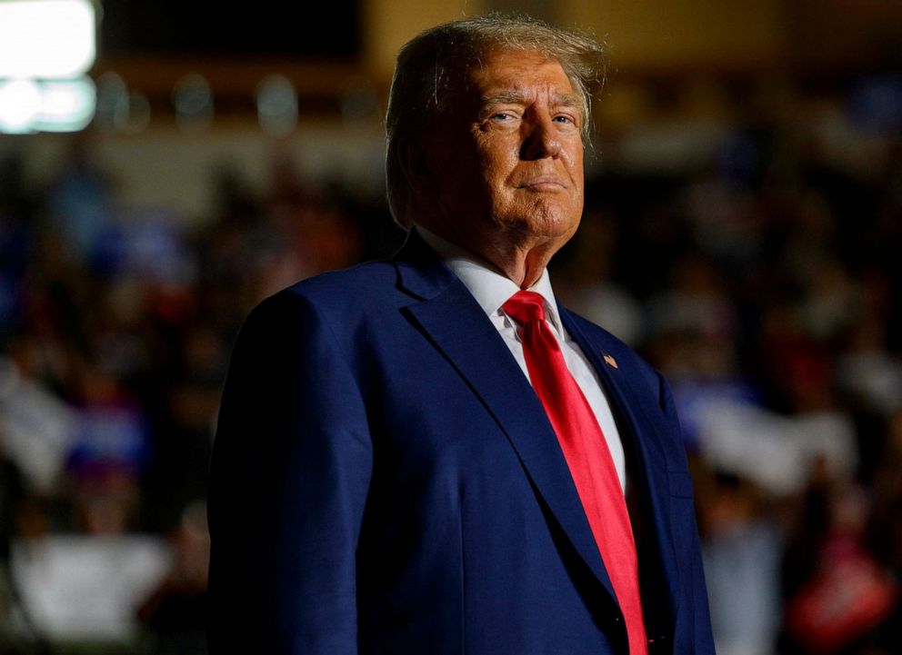 PHOTO: FILE - Former President Donald Trump leaves after speaking to supporters at Erie Insurance Arena during a political rally while campaigning for the GOP nomination in the 2024 election, July 29, 2023 in Erie, Pa.