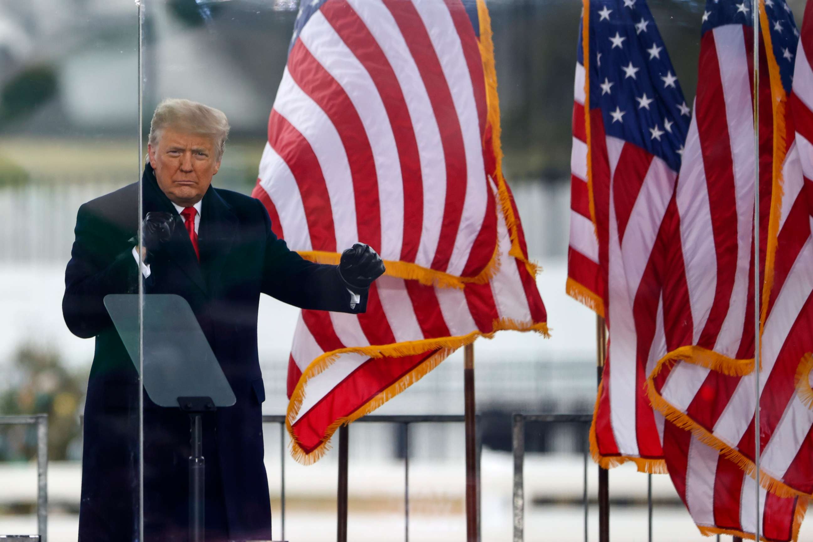 PHOTO: President Donald Trump greets the crowd at the "Stop The Steal" Rally on Jan. 06, 2021 in Washington, DC