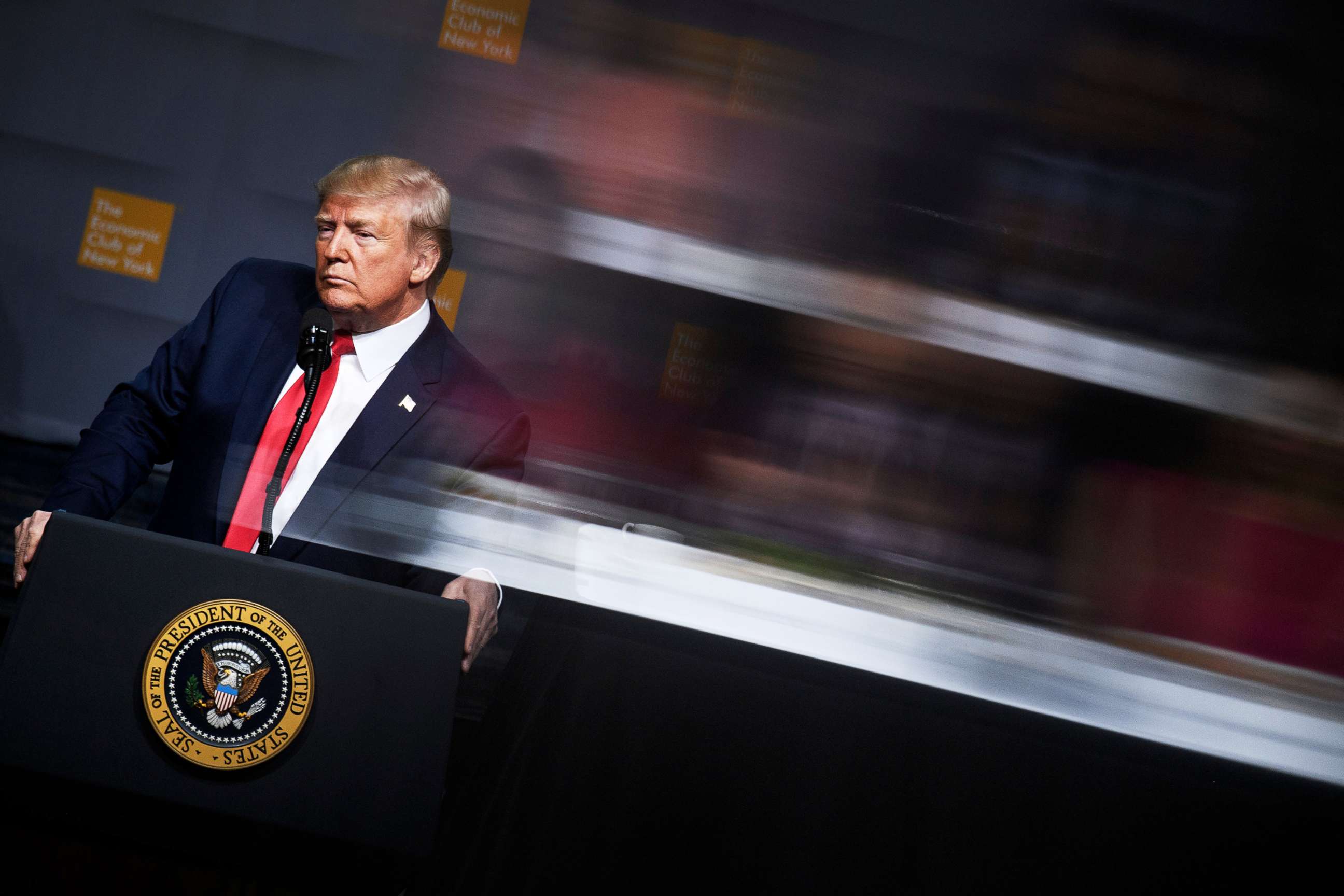 PHOTO: President Donald Trump pauses while speaking in New York, Nov. 12, 2019