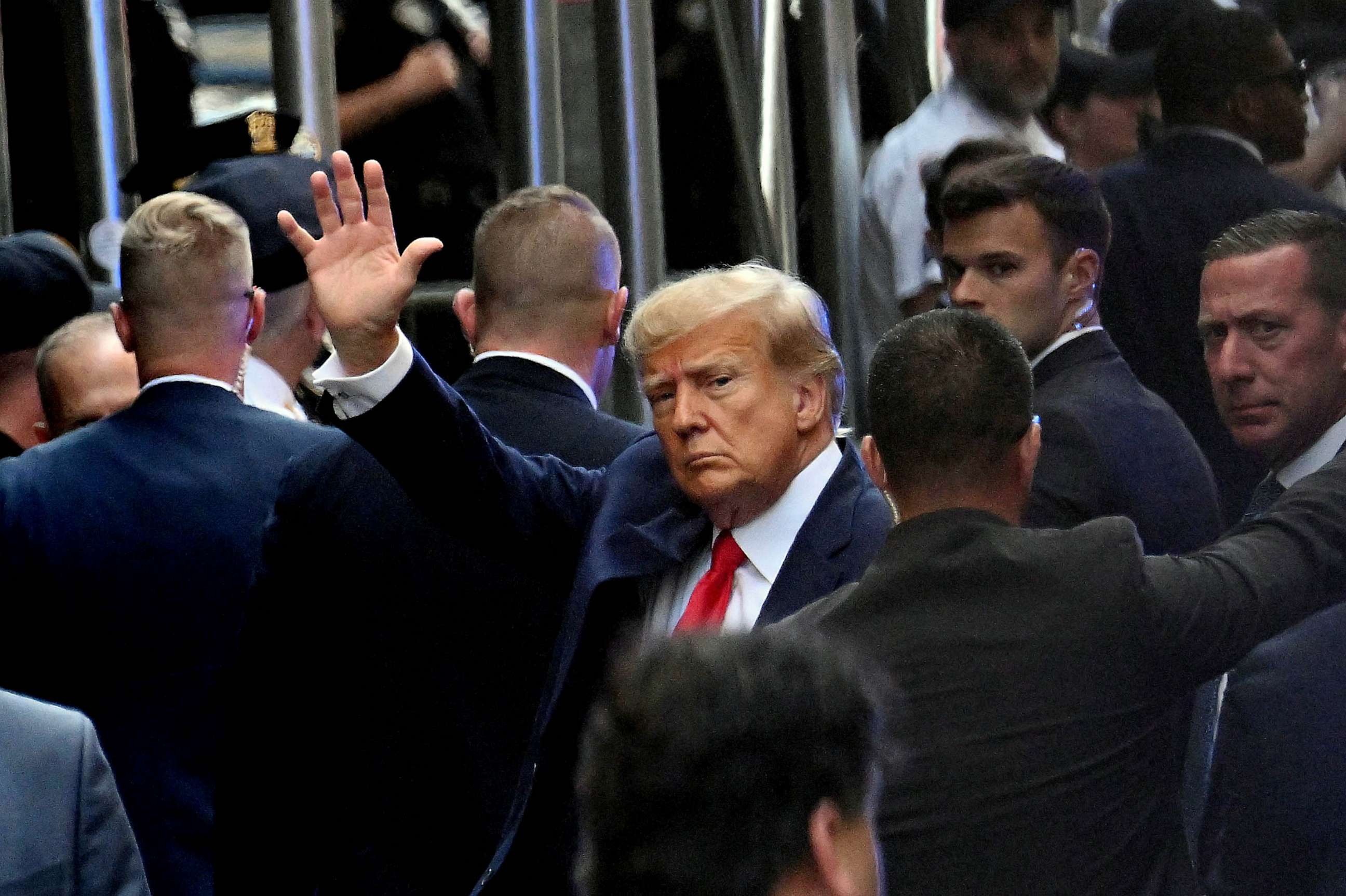 PHOTO: former US president Donald Trump arrives ahead of his arraignment at the Manhattan Federal Court in New York City, April 4, 2023.