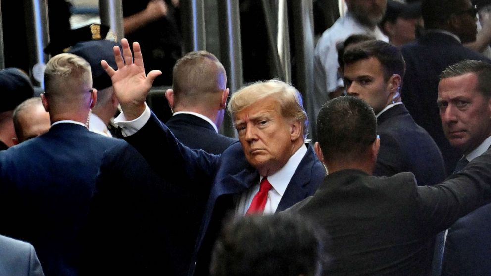 PHOTO: former US president Donald Trump arrives ahead of his arraignment at the Manhattan Federal Court in New York City, April 4, 2023.