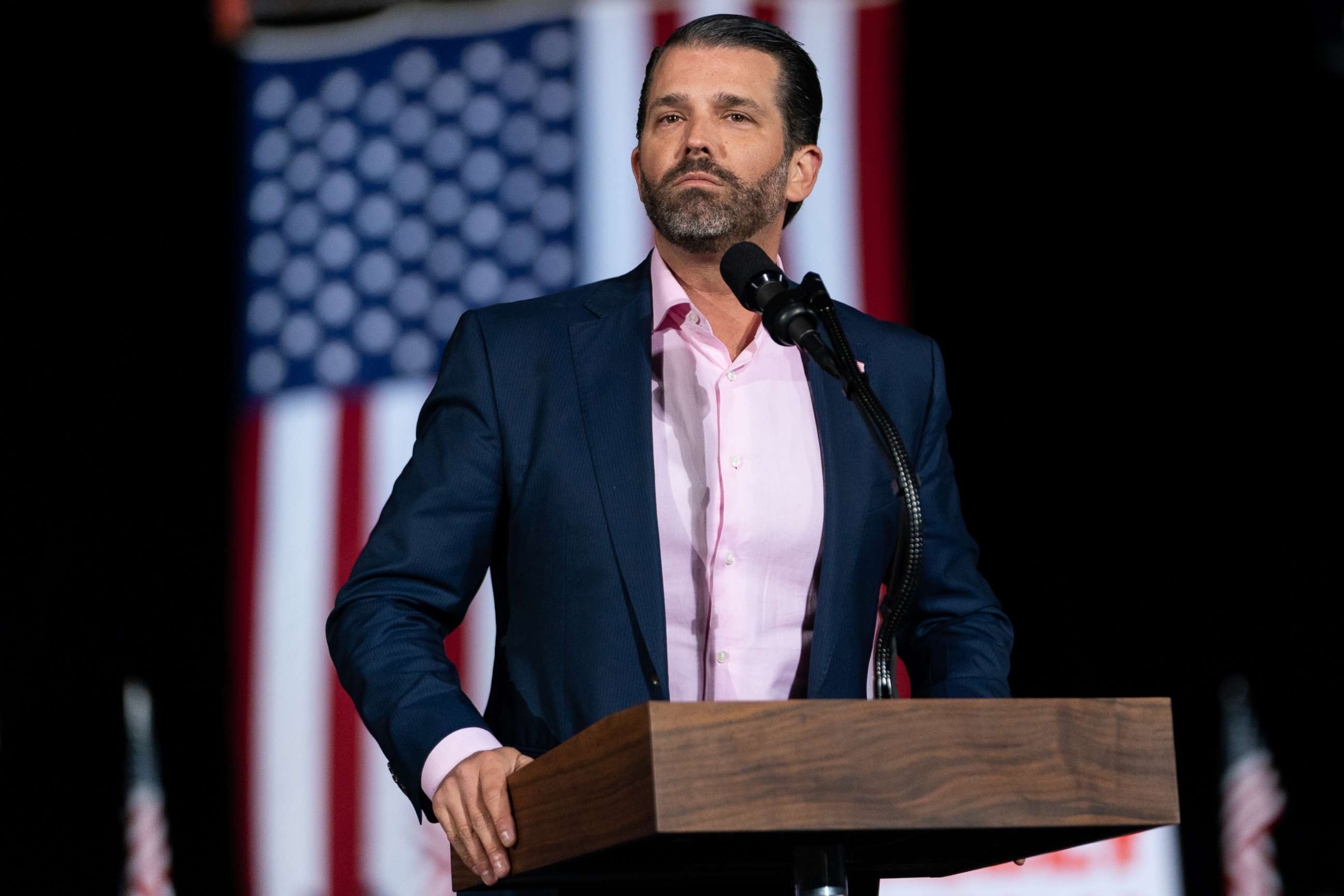 PHOTO: Donald Trump Jr., executive vice president of development and acquisitions for Trump Organization Inc., speaks during a campaign rally in Dalton, Ga., Jan. 4, 2021.