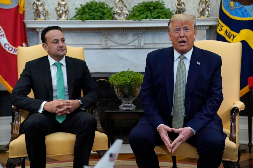 PHOTO: President Donald Trump meets with Irish Prime Minister Leo Varadkar in the Oval Office of the White House, March 12, 2020, in Washington.