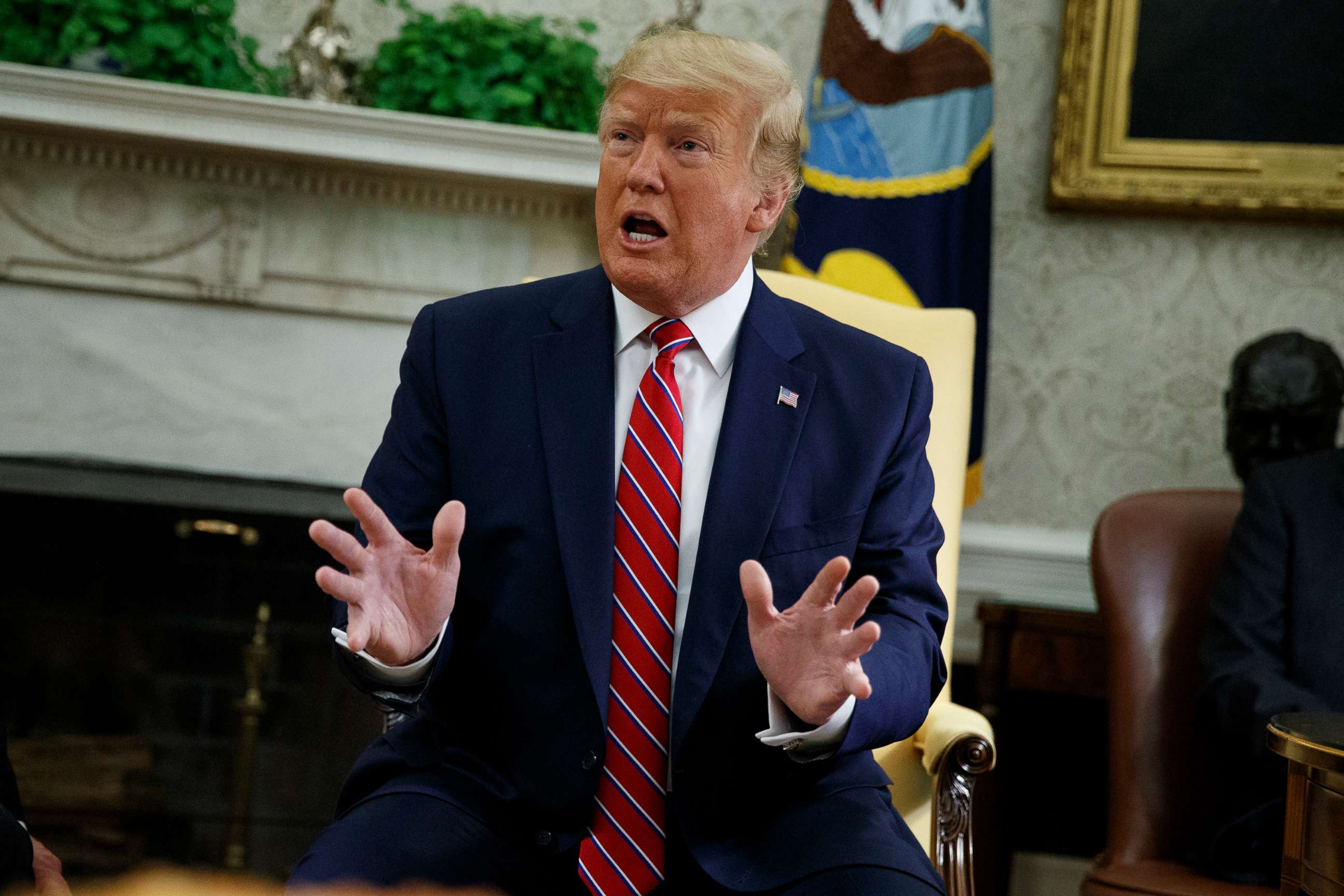 PHOTO: President Donald Trump speaks during a meeting with Polish President Andrzej Duda in the Oval Office of the White House, June 12, 2019, in Washington.