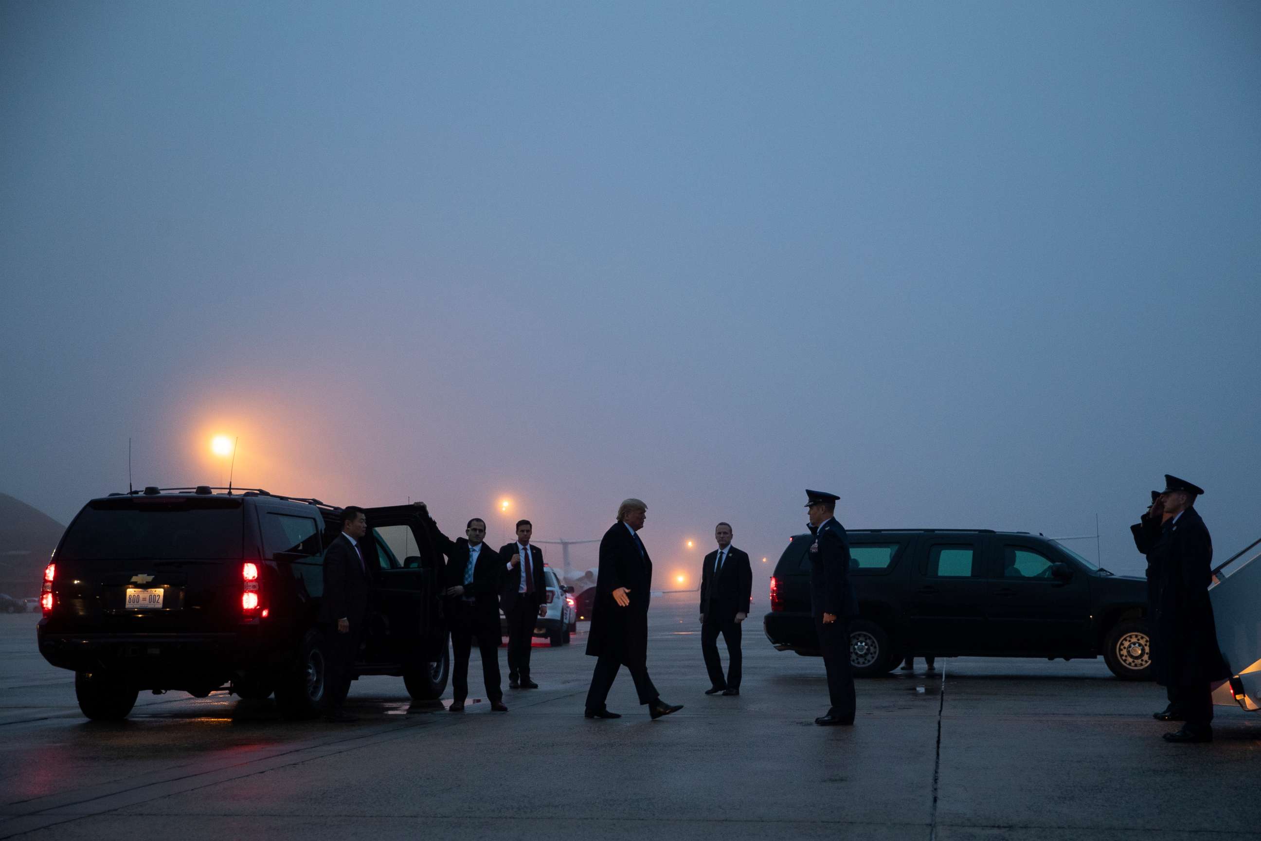 PHOTO: President Donald Trump boards Air Force One for a trip to Milwaukee to attend a campaign rally, Jan. 14, 2020, in Andrews Air Force Base, Md.