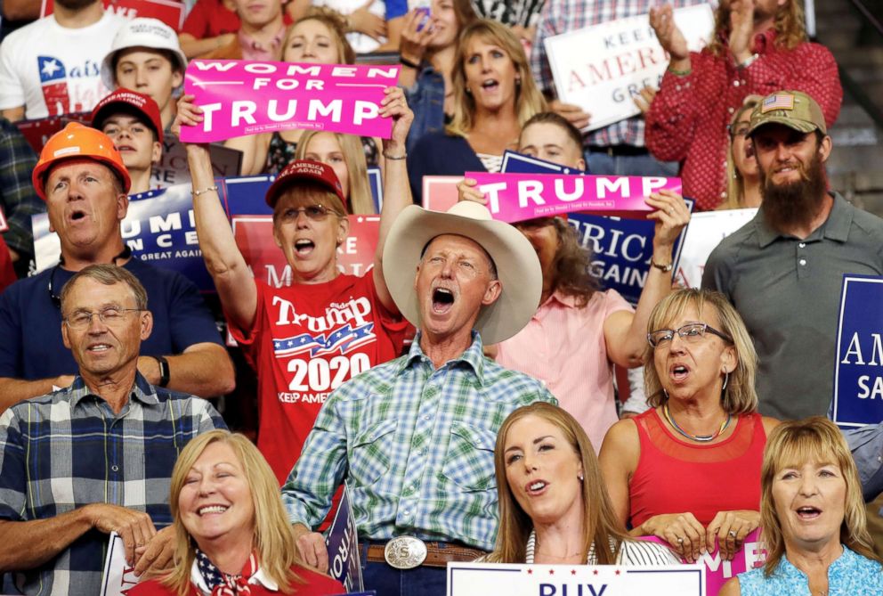 PHOTO: Supporters react during President Donald Trump's "Make America Great Again" rally in Billings, Mont., Sept. 6, 2018.