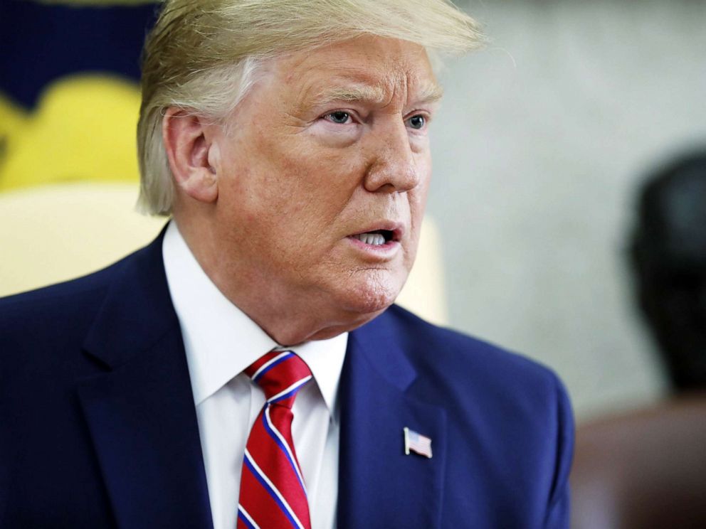 PHOTO: President Donald Trump delivers remarks during a meeting in the Oval Office of the White House in Washington, June 12, 2019.