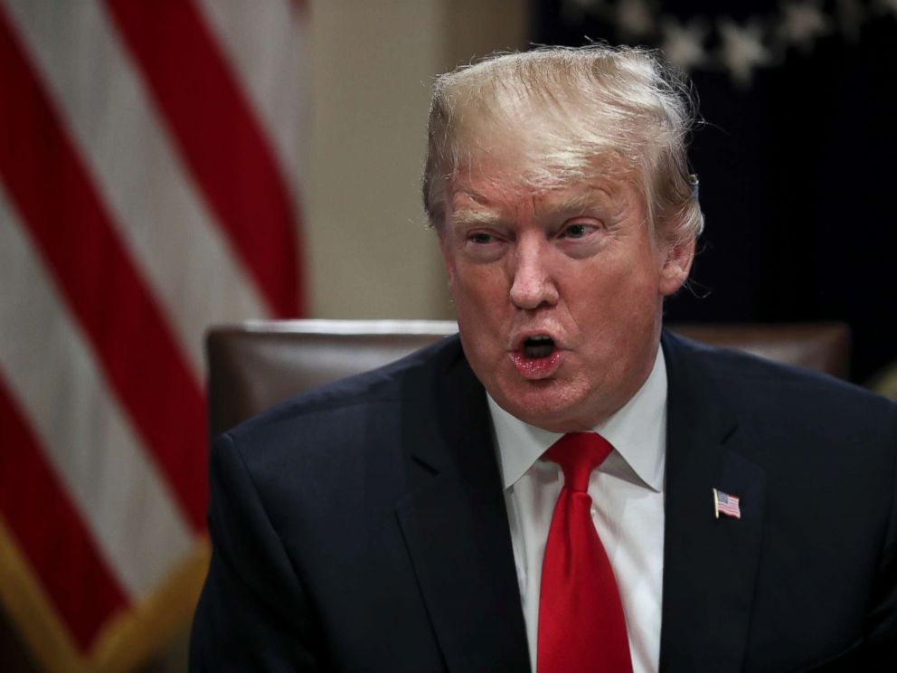 PHOTO: President Donald Trump talks during a meeting on trade with Republican members of the Congress in the Cabinet Room of the White House on Jan. 24, 2019 in Washington.