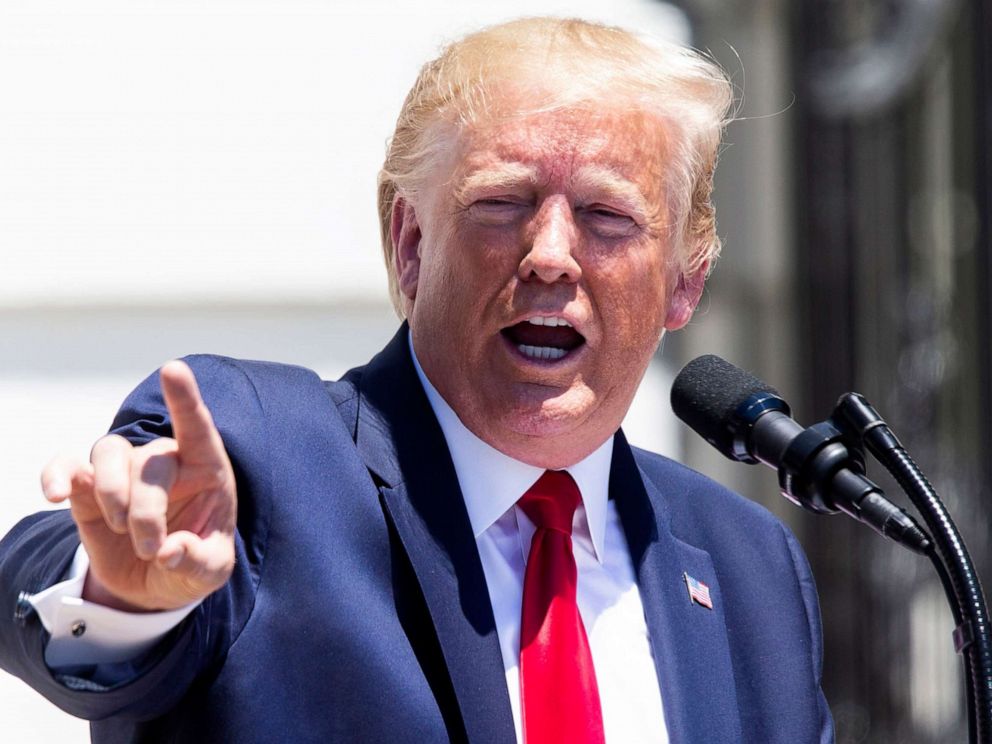 PHOTO: President Donald Trump delivers remarks during the third annual Made in America product showcase on the South Lawn of the White House in Washington, July 15, 2019.