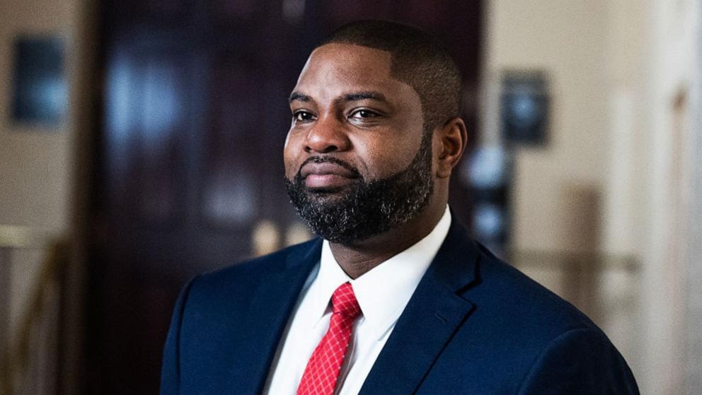 PHOTO: Rep. Byron Donalds, R-Fla., leaves a meeting of the House Republican Conference in the U.S. Capitol on Wednesday, February 5, 2025. 